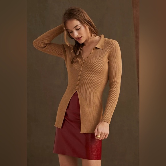 Maeve by Anthropologie Slim Fit Cardigan Women’s XL Ribbed Long Sleeve Tan - Picture 1 of 7